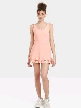 JoyLab Women’s Coral Pink Ruffle Active Athletic Dress Size XL NWT